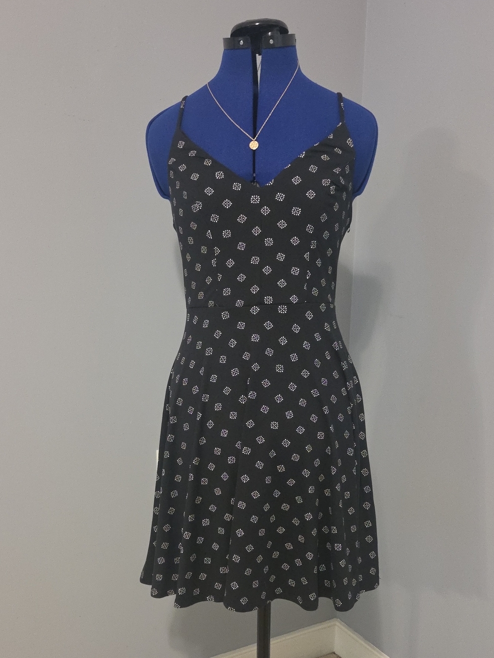 nine britton Black Mini Dress with White Geometric Print